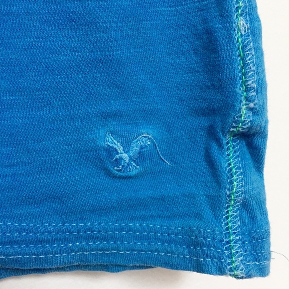 American Eagle Y2K long blue short sleeve V-neck fitted T-shirt Elena Gilbert TV - Picture 3 of 4